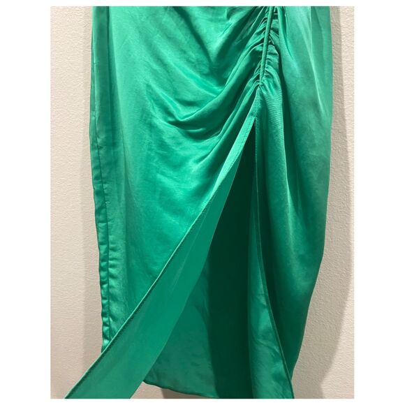 ZARA Satin Effect Ruched Midi Green Skirt - Picture 4 of 6